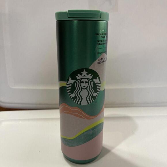Starbucks Other - Starbucks Green Coral Desert Sands Wavy Wave Stainless Steel Tumbler Mug 16 oz